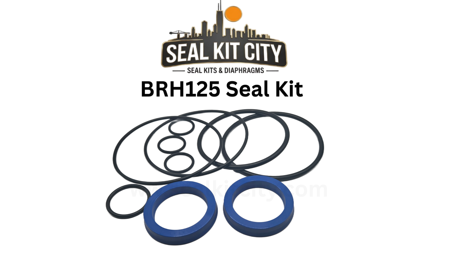 BRH125 Seal Kit by Seal Kit City, containing various black rubber O-rings and two blue seals, displayed on a white background with the brand logo at the top.